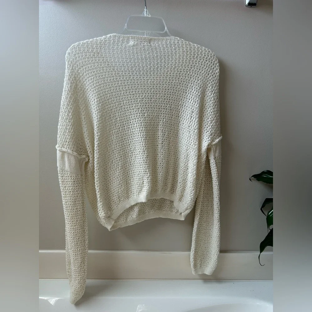 Carly Jean Los Angeles Ivory Open-Knit Pullover Sweater Knit Crew Neck S - Picture 3 of 3